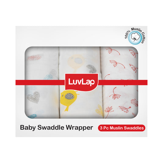 Muslin Baby Swaddle, White, Birds