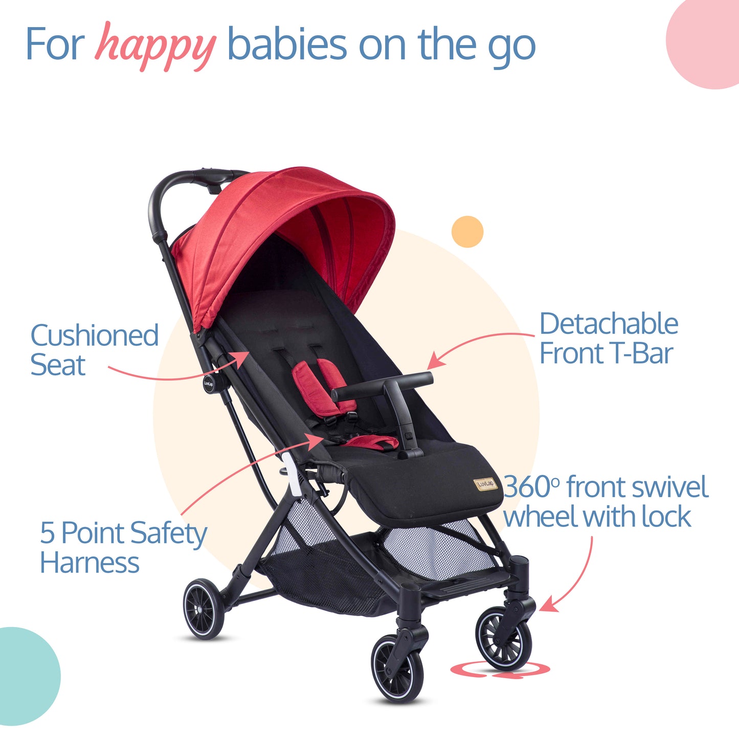 Urbane Baby Stroller/Pram with 5 Point Safety Harness,Easy Fold,Extended Canopy,Multi Level Recline,Looking Window,Easy Assembly,6 Month + (Red&Black)