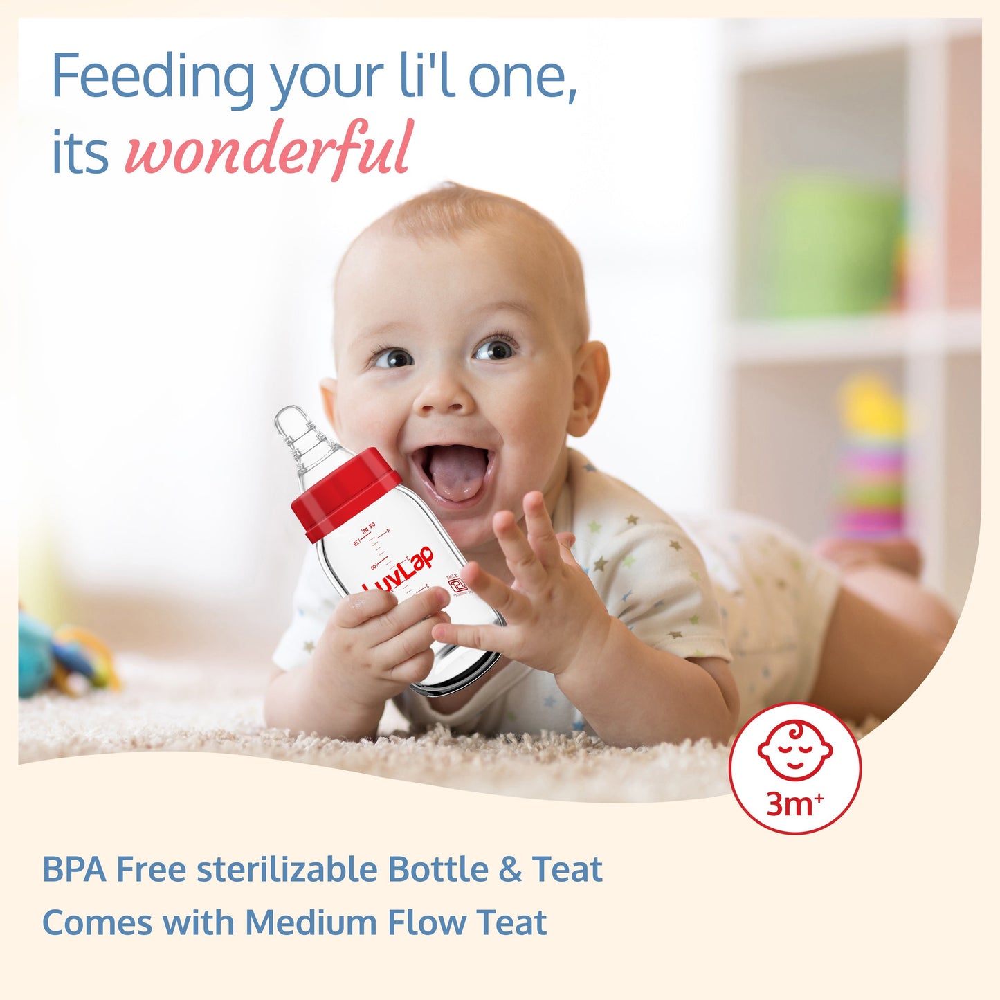 Essential Slim Neck Glass Feeding Bottle, New Born/Infants/Toddler Upto 3 Years, 125ml