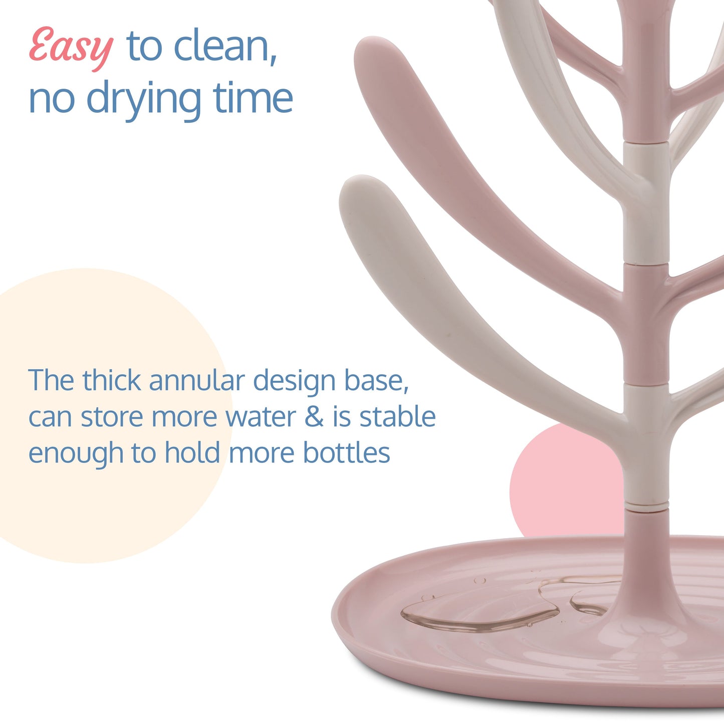 Baby Bottle Drying Rack, 360?? rotatable axis, high capacity, compact, space saving, portable bottle dryer with nipple holder, Suitable for sipper cups, breast pump parts & feeding accessories (Pink)