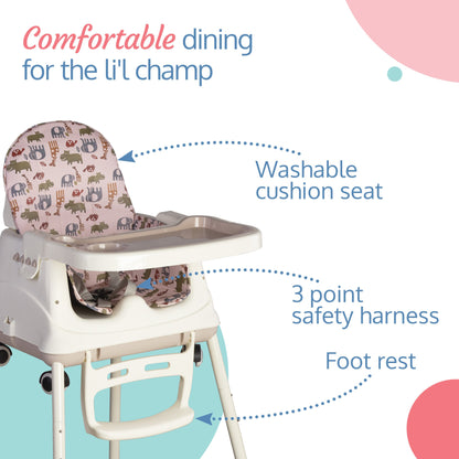 4 in1 High Chair for Kids, 6 Month to 3 Years, Portable (Pink)