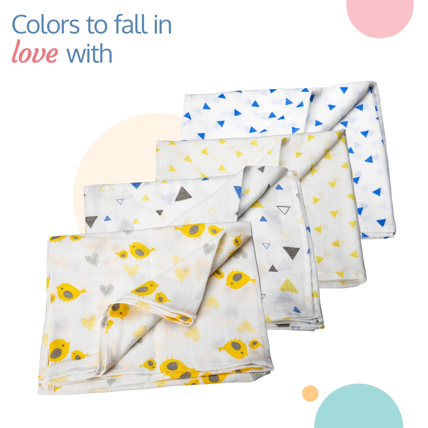 100% Cotton Muslin Baby Swaddles, Triangles & Birds White Print, 0-18M+, Pack of 4