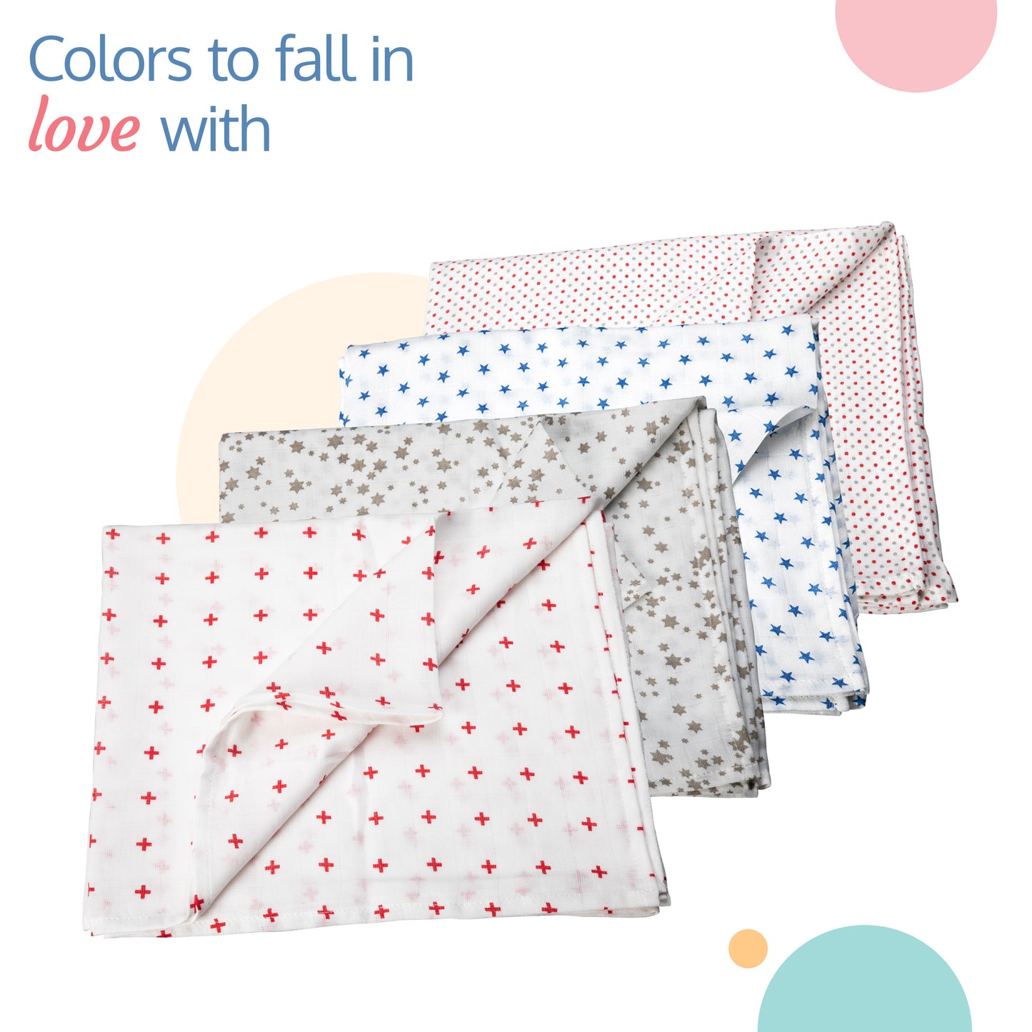 100% Cotton Muslin Baby Swaddles, Dots & Stars White Print, 0-18M+, Pack of 4