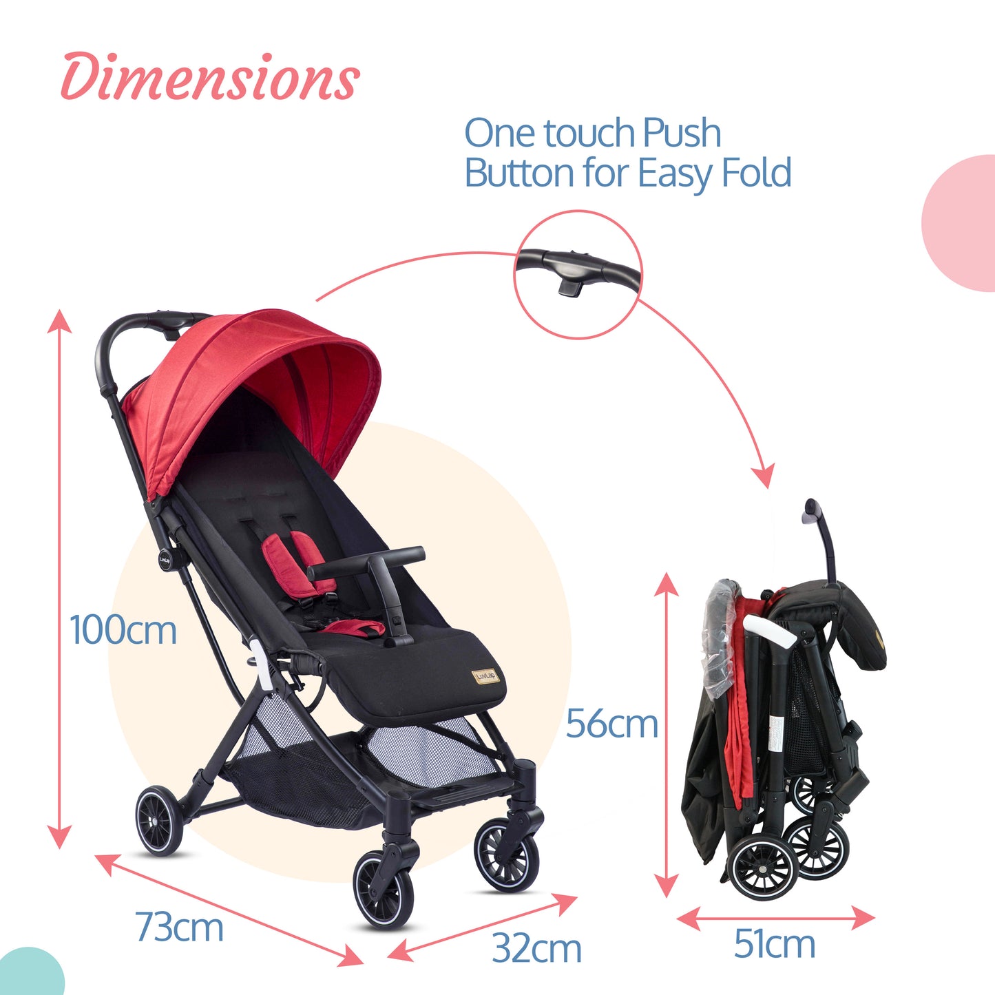 Urbane Baby Stroller/Pram with 5 Point Safety Harness,Easy Fold,Extended Canopy,Multi Level Recline,Looking Window,Easy Assembly,6 Month + (Red&Black)