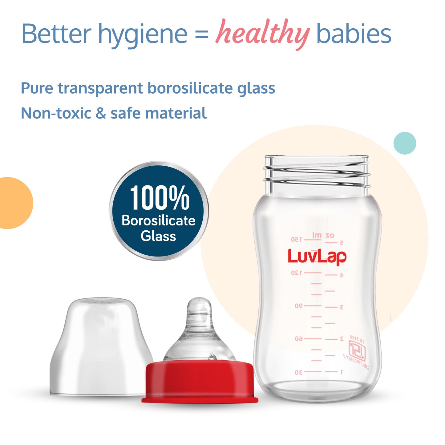 Natura Flo Wide Neck Glass Feeding Bottle, Pack of 2, 150ml