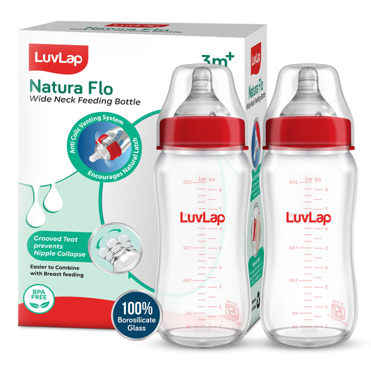 Natura Flo Wide Neck Glass Feeding Bottle, Pack of 2, 250ml