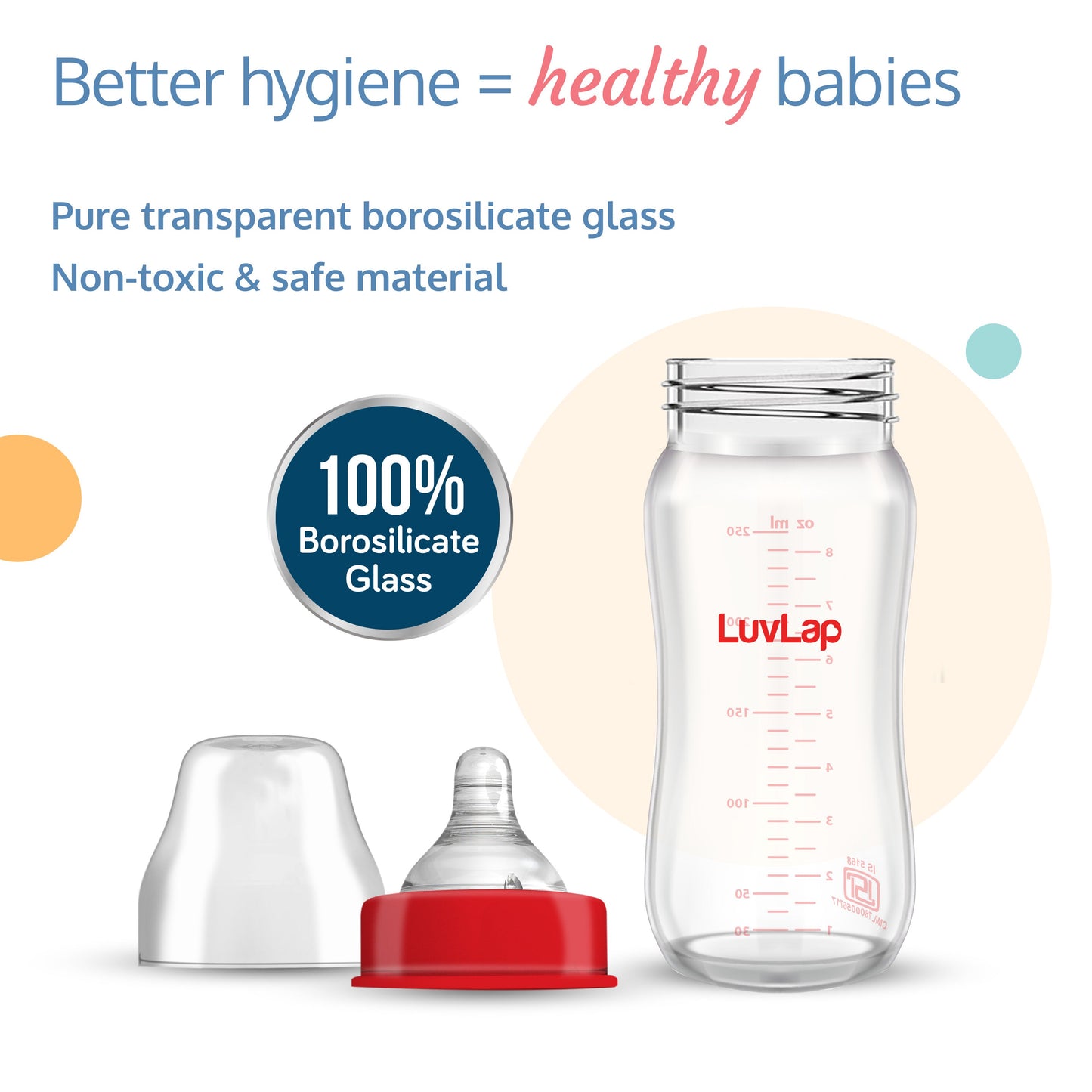 Natura Flo Wide Neck Glass Feeding Bottle, 250Ml