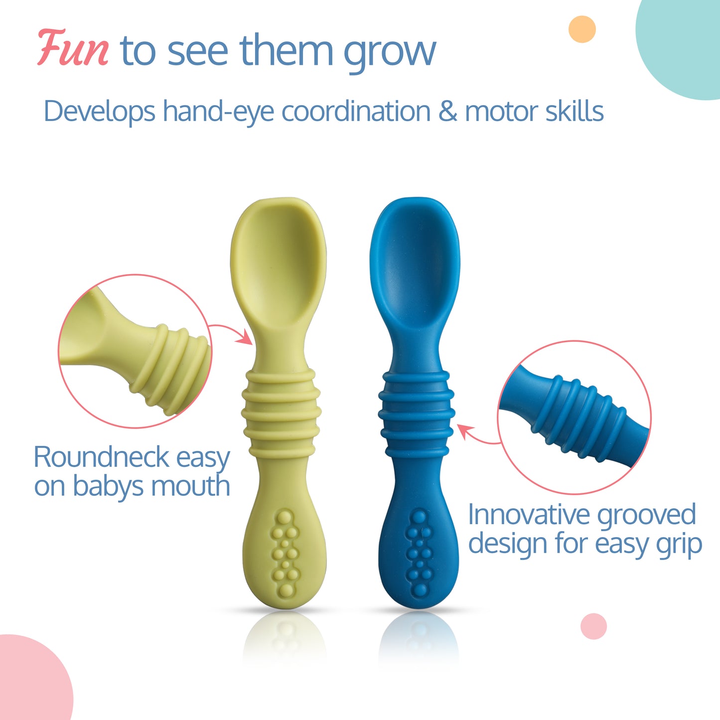 Silicone Baby Led Weaning Spoons Set of 2, Baby Training Spoon, Gum Friendly, BPA Free