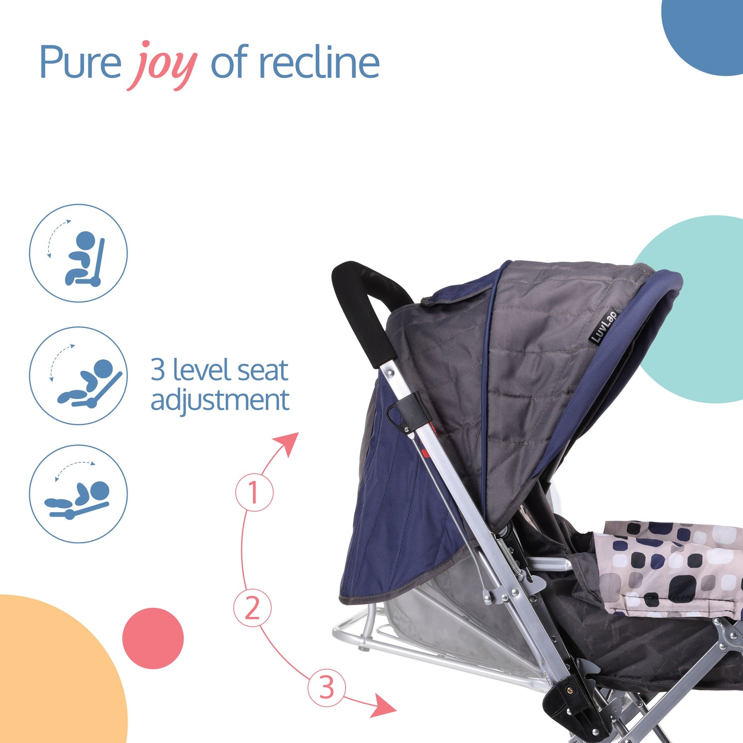 Sunshine Baby Stroller/Pram for 0 to 3 Years, New Born/Toddler/Kid, 5 Point Safety Harness, Adjustable backrest, 360° Swivel Wheel, Large Storage Basket, Reversible Handlebar(Navy Blue)