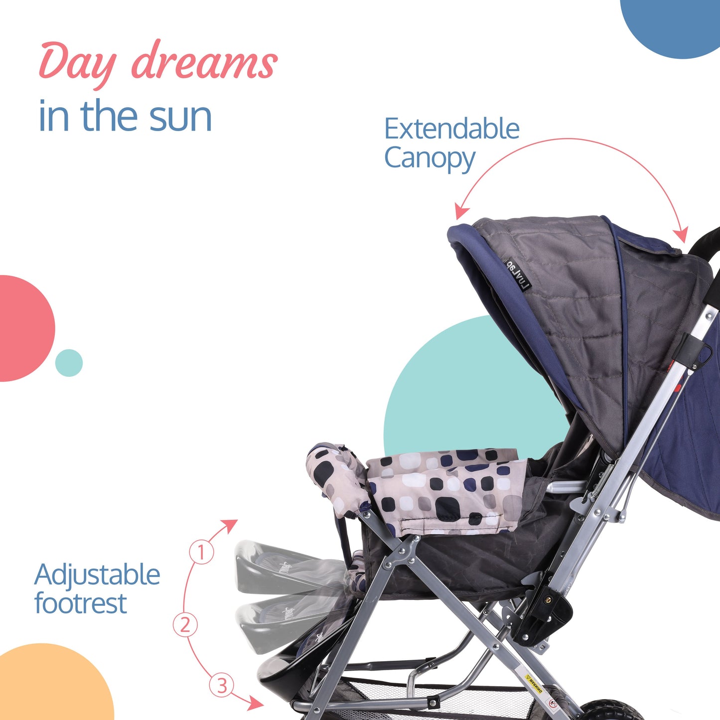 Sunshine Baby Stroller/Pram for 0 to 3 Years, New Born/Toddler/Kid, 5 Point Safety Harness, Adjustable backrest, 360° Swivel Wheel, Large Storage Basket, Reversible Handlebar(Navy Blue)