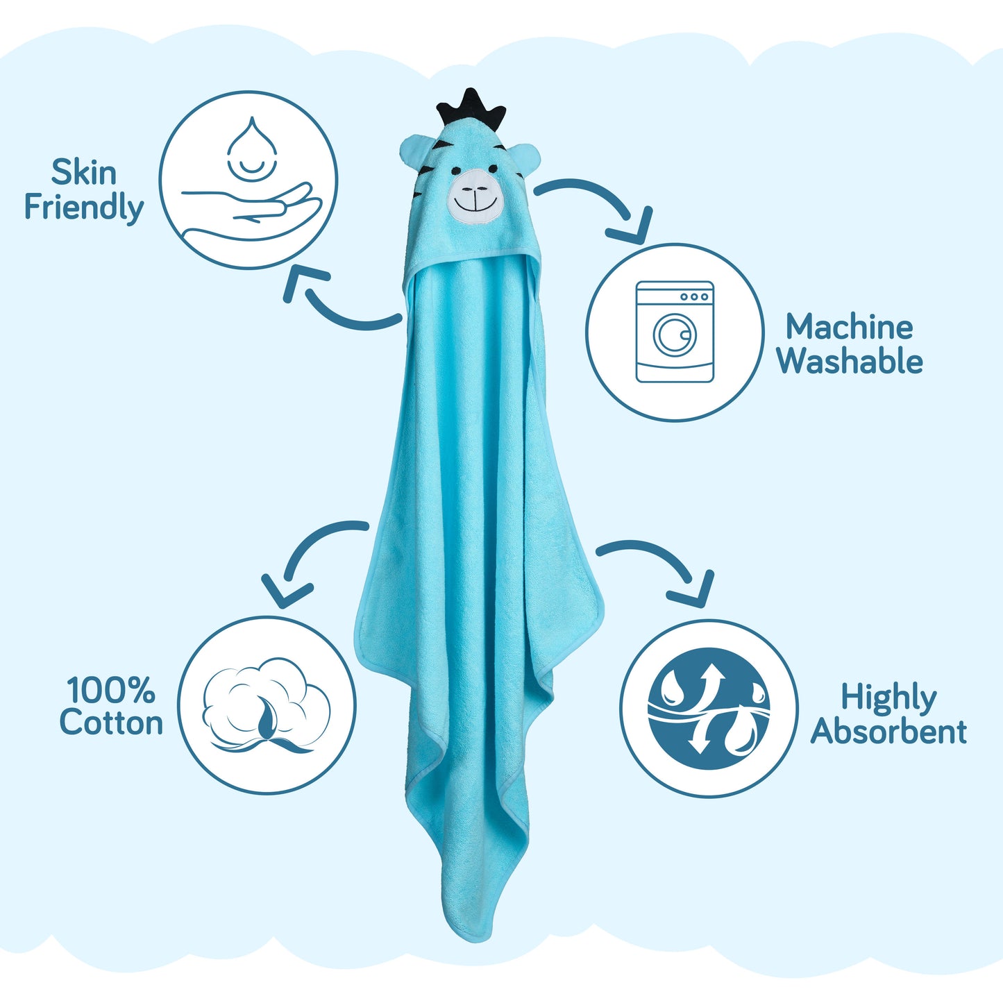 Hooded Baby Bath Towel (Aqua Blue Zebra)