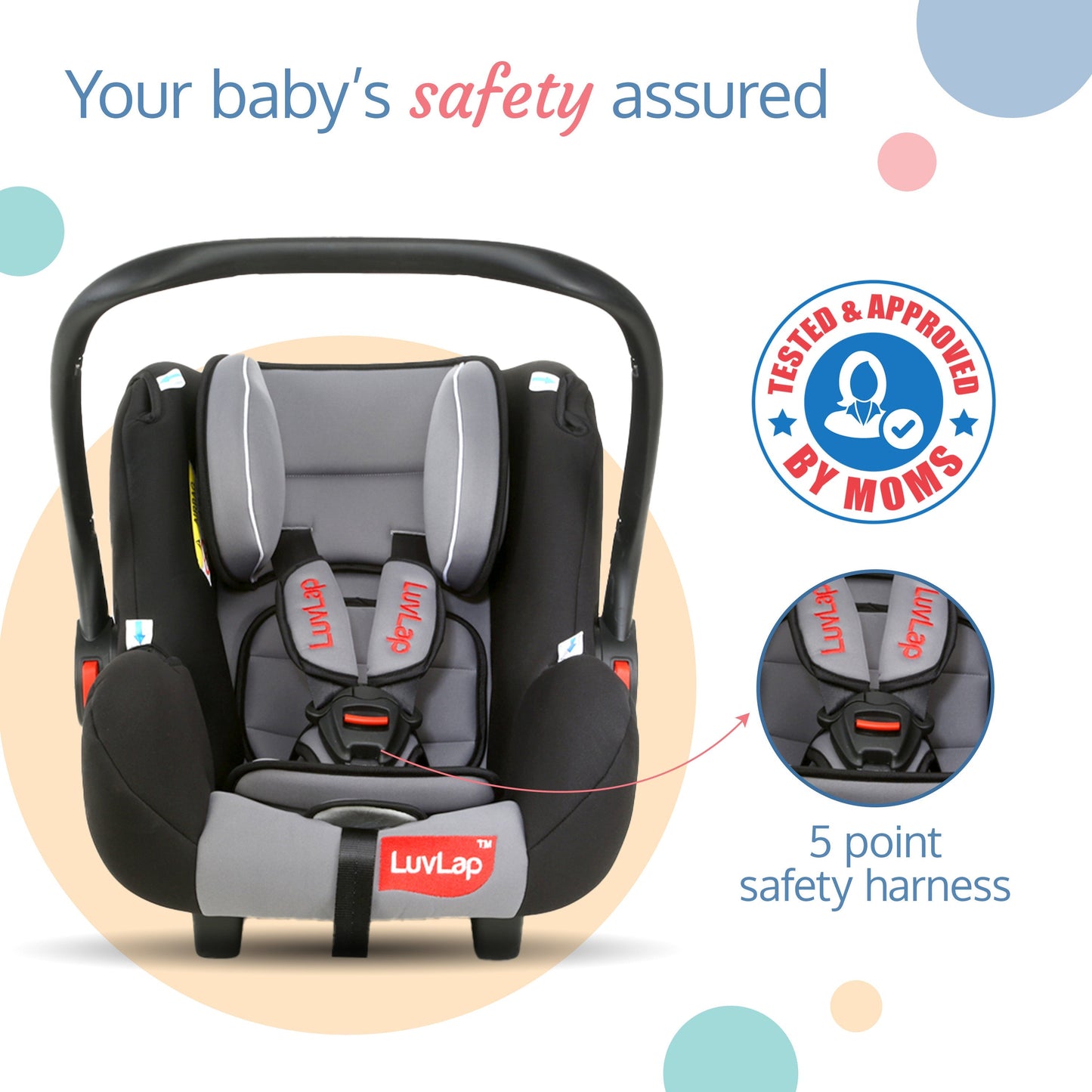 Infant Baby Car Seat Cum Carry Cot, Grey