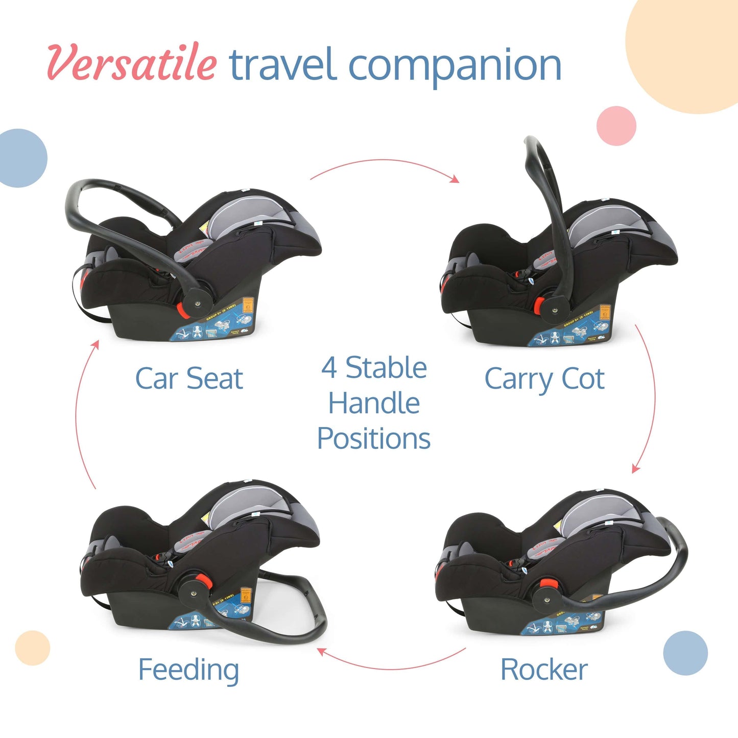 Infant Baby Car Seat Cum Carry Cot, Grey