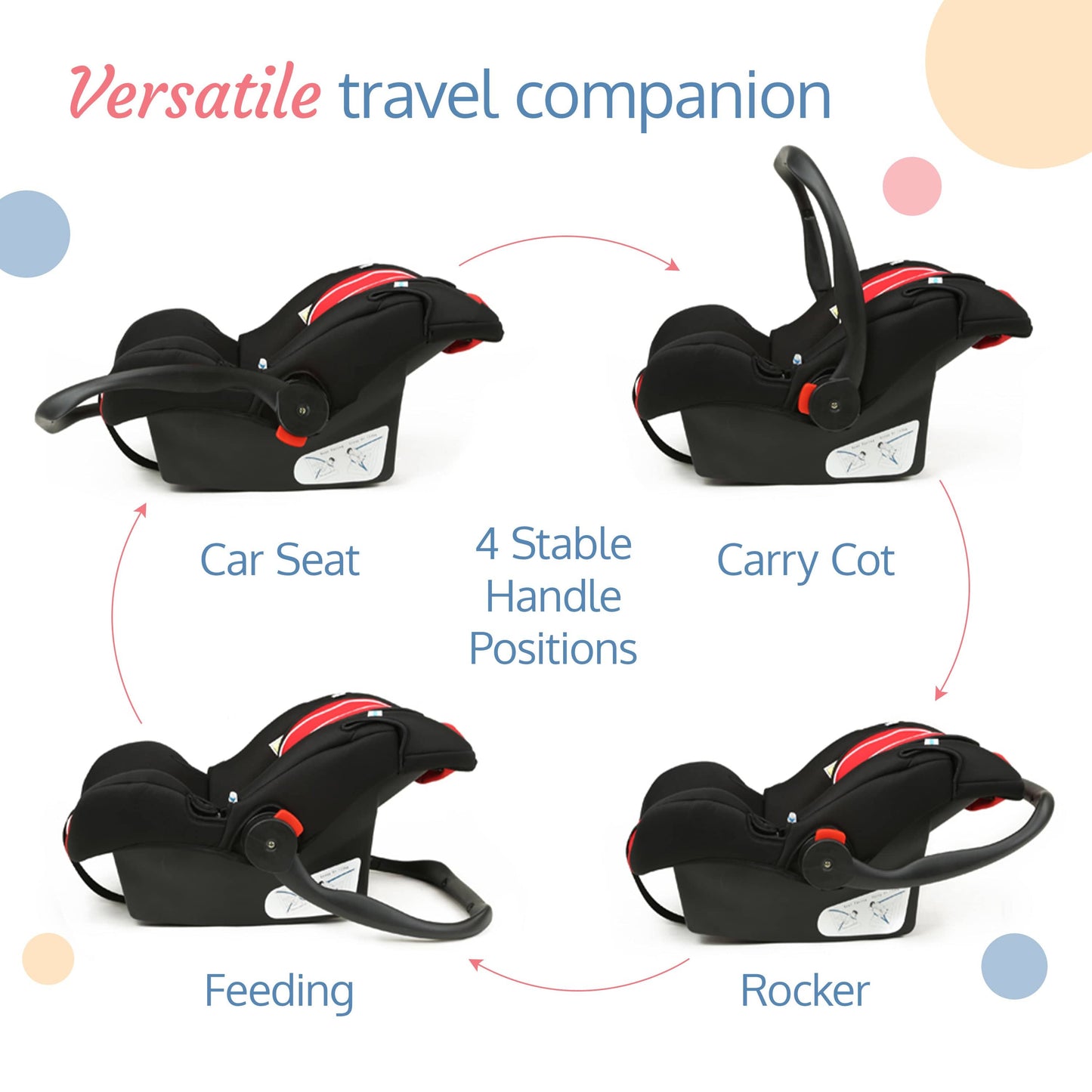 Infant Baby Car Seat Cum Carry Cot, Red