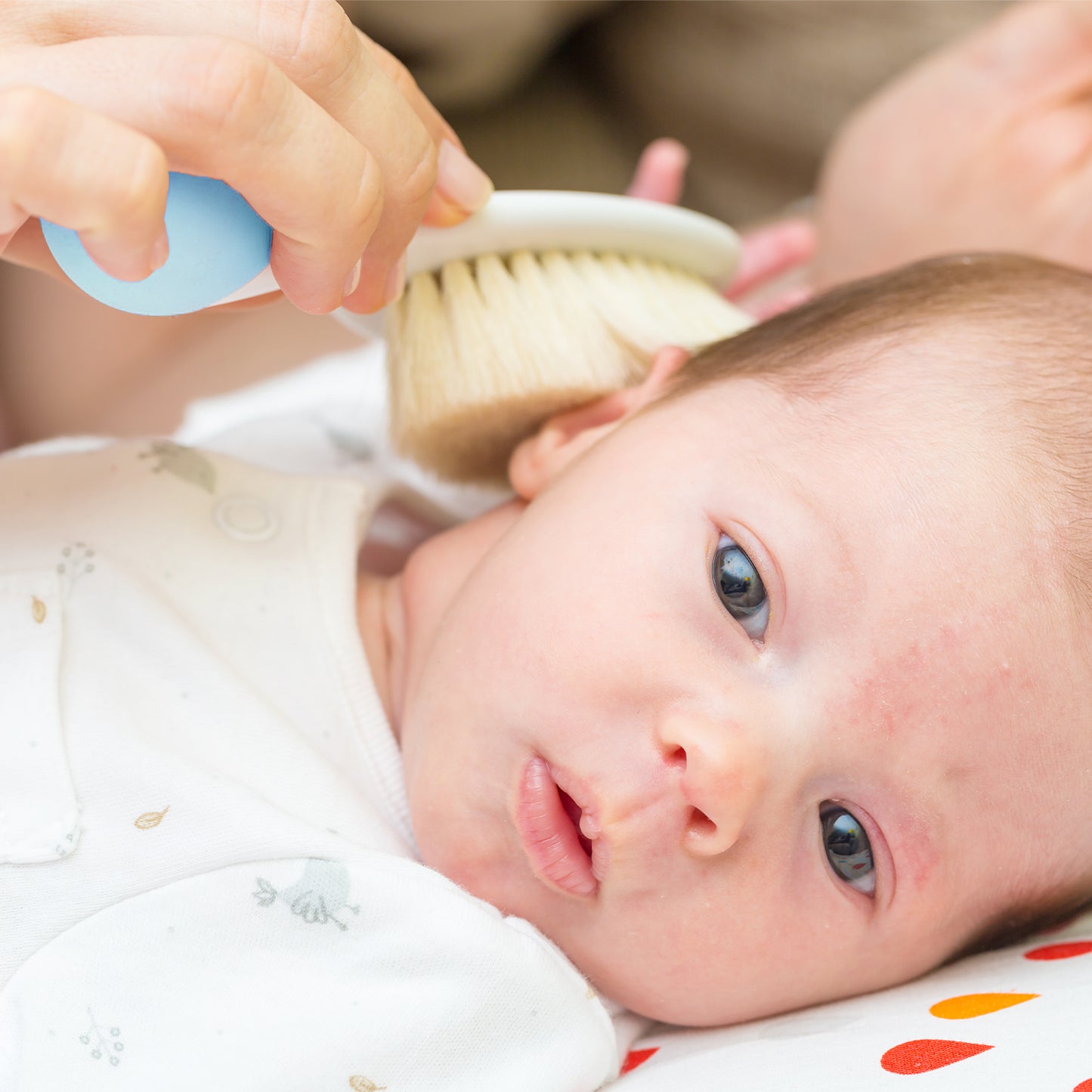 Baby Comb with Rounded Tips & Baby Hair Brush with Natural Bristles, (White & Blue)