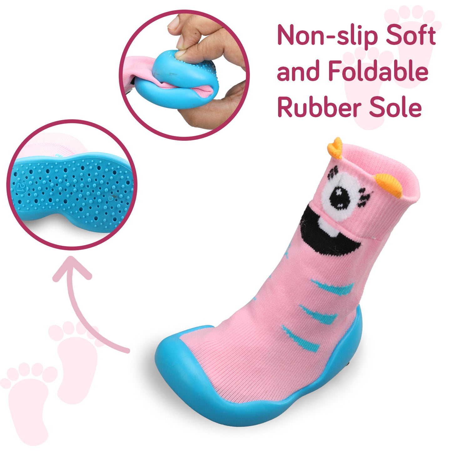 Baby Sock Shoes, Pink Bear, Small