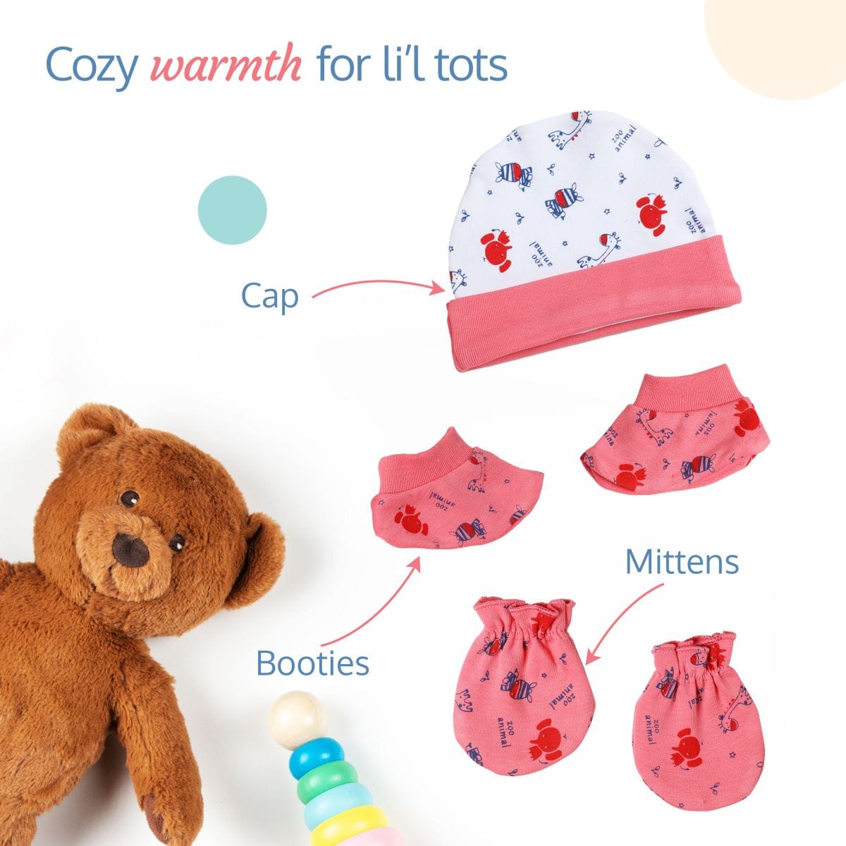 Newborn Baby Gift Set of 5, White Zoo Animal Print