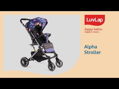 Alpha Baby Stroller / Pram with 5 point Safety Harness, Reversible Handle bar, Looking Window, Multi Level Recline & adjustable footrest, Extendable canopy, For babies 0 - 3 years (Black)