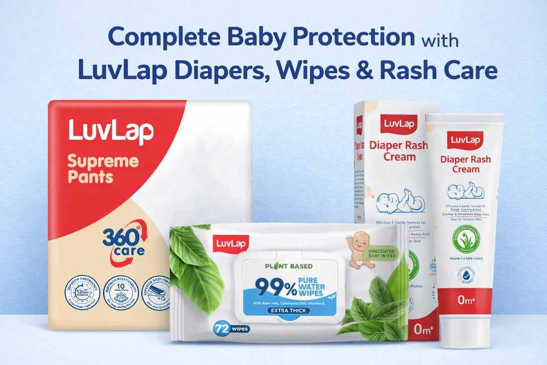 Complete Baby Protection with LuvLap Diapers, Wipes & Rash Care