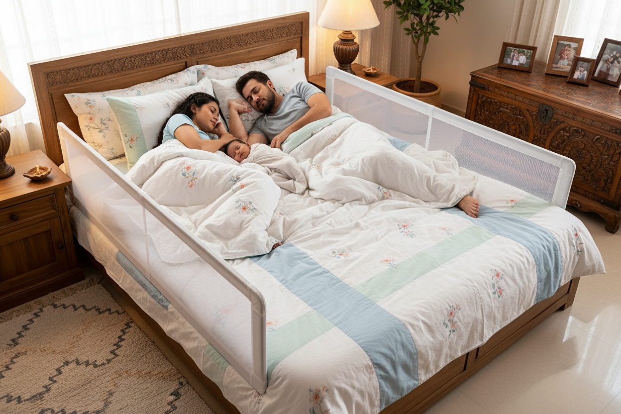 Safe Family Bed Setup in India: How to Arrange a Bed Rail When Baby Sleeps Between Parents