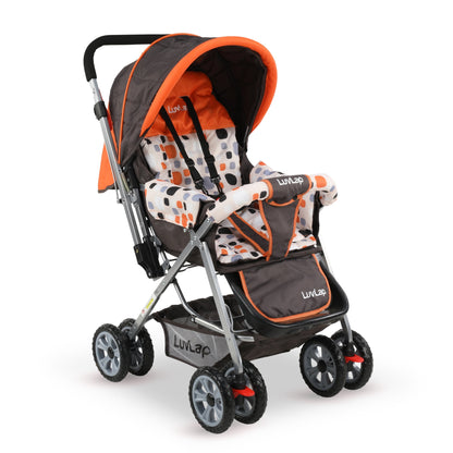 Sunshine Baby Stroller / Pram for 0 to 3 Years, New Born / Toddler / Kid, 5 Point Safety Harness, Adjustable backrest, 360° Swivel Wheel, Large storage basket, Reversible Handlebar (Orange)