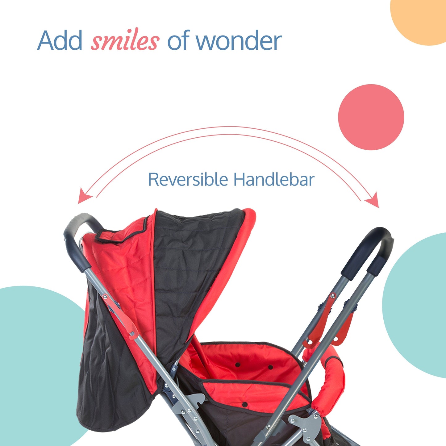 Starshine Baby Stroller/Pram for 0 to 3 Years, New Born/Toddler/Kid, Lightweight, Adjustable backrest, 360° Swivel Wheel, Large Storage Basket, Reversible Handlebar (Red)