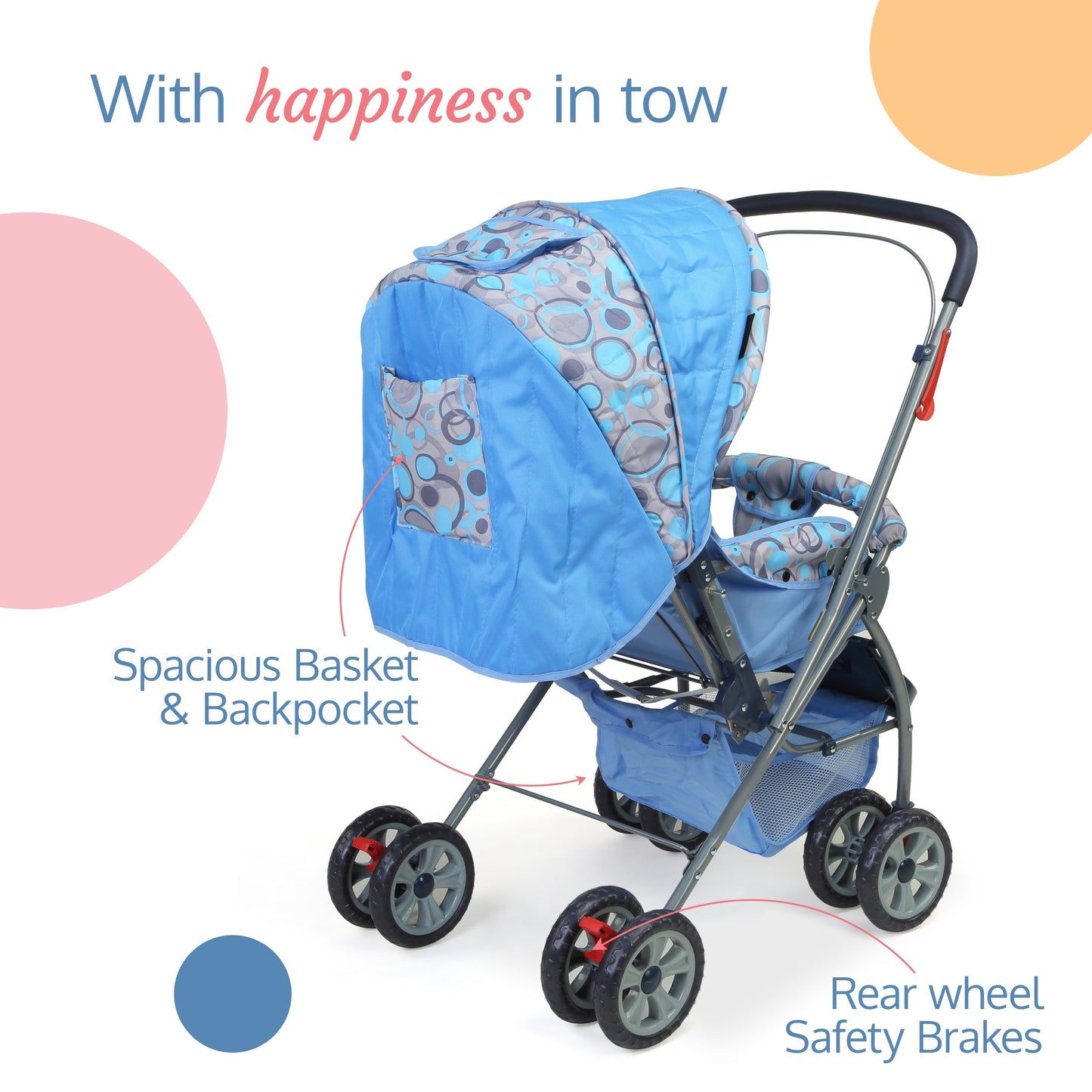 Starshine Baby Stroller / Pram for 0 to 3 Years, New Born / Toddler / Kid, Lightweight, Adjustable backrest, 360° Swivel Wheel, Large storage basket, Reversible Handlebar (Sky Blue)