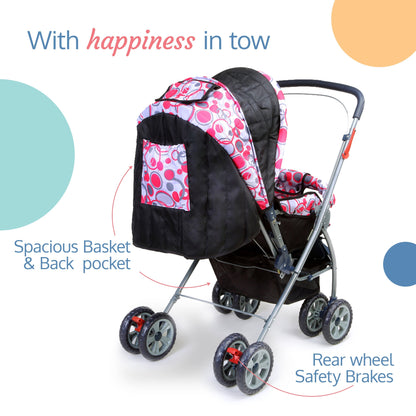 Starshine Baby Stroller / Pram for 0 to 3 Years, New Born / Toddler / Kid, Lightweight, Adjustable backrest, 360° Swivel Wheel, Large storage basket, Reversible Handlebar (Light Red)