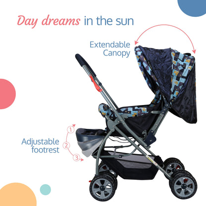 Starshine Baby Stroller/Pram for 0 to 3 Years, New Born/Toddler/Kid, Lightweight, Adjustable backrest, 360° Swivel Wheel, Large Storage Basket, Reversible Handlebar (Blue)