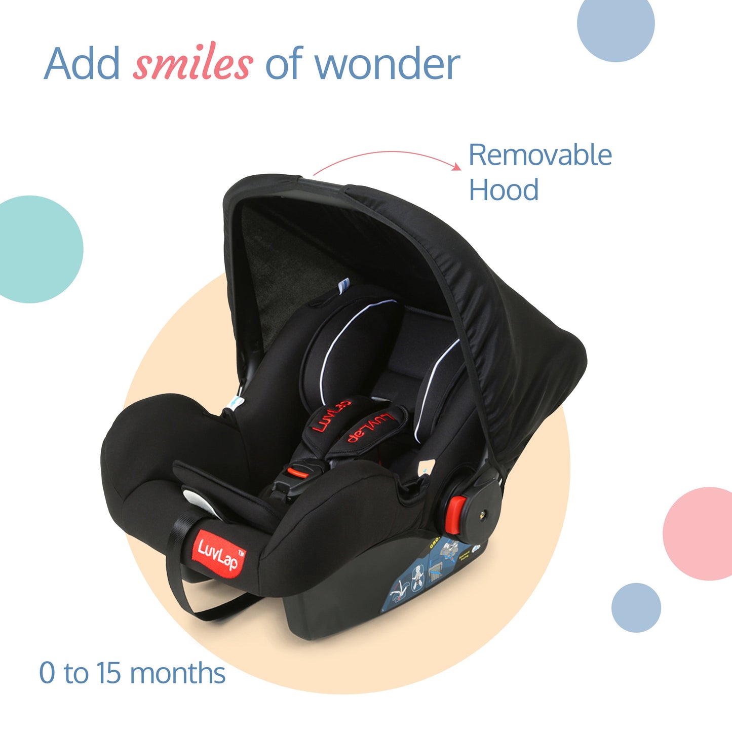 Infant Baby Car Seat Cum Carry Cot, Black