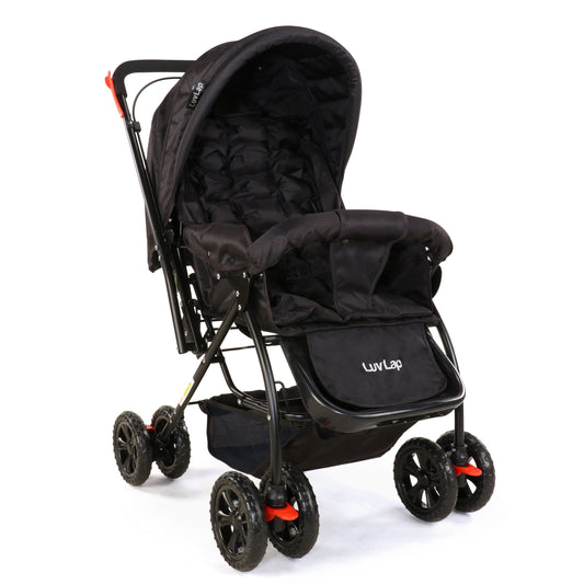 Starshine Baby Stroller/Pram for 0 to 3 Years, New Born/Toddler/Kid, Lightweight, Adjustable backrest, 360° Swivel Wheel, Large Storage Basket, Reversible Handlebar (Black)