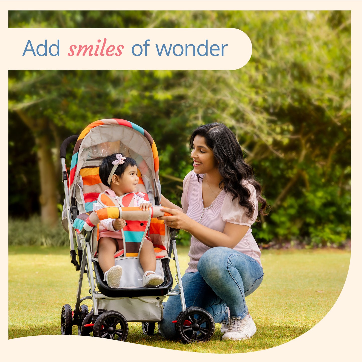 Sunshine Baby Stroller / Pram for 0 to 3 Years, New Born/Toddler/Kid,5 Point Safety Harness, Adjustable backrest, 360° Swivel Wheel,storage basket, Reversible Handlebar (Stripes,Multicolor)