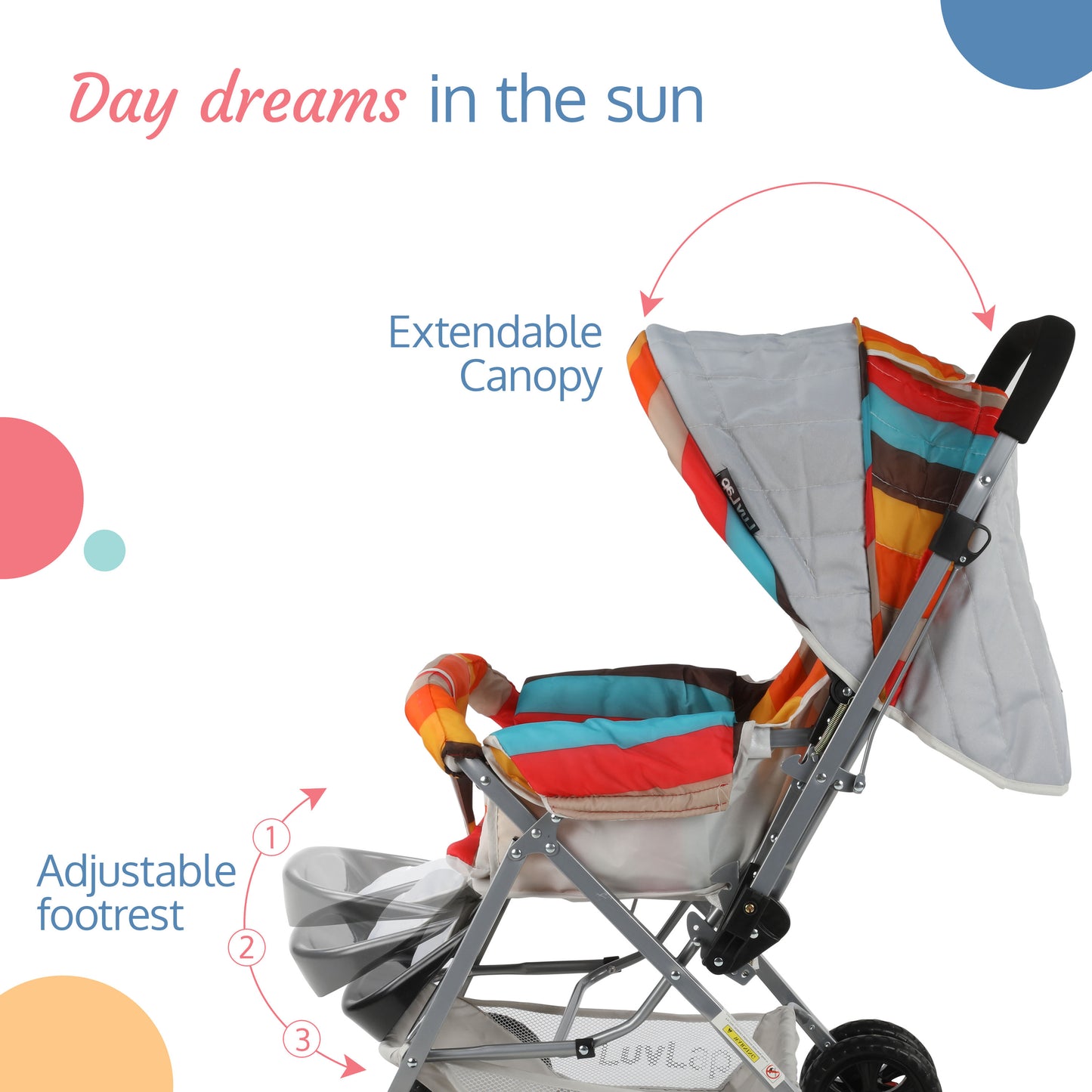 Sunshine Baby Stroller / Pram for 0 to 3 Years, New Born/Toddler/Kid,5 Point Safety Harness, Adjustable backrest, 360° Swivel Wheel,storage basket, Reversible Handlebar (Stripes,Multicolor)