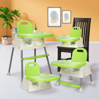4 in 1 Convertible Baby High Chair with footrest, Convertible to High Chair, Low Chair, & Booster Seat, Essential for Baby Feeding (Green)