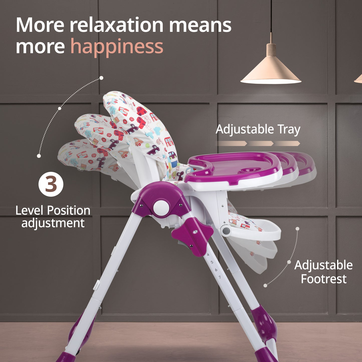 Royal High Chair for Baby, En 71 Certified, 3 Position Recline, Baby Feeding Chair with 7 Level Height Adjustment, Adjustable Footrest, 6 Months+ (Purple)