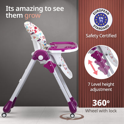 Royal High Chair for Baby, En 71 Certified, 3 Position Recline, Baby Feeding Chair with 7 Level Height Adjustment, Adjustable Footrest, 6 Months+ (Purple)