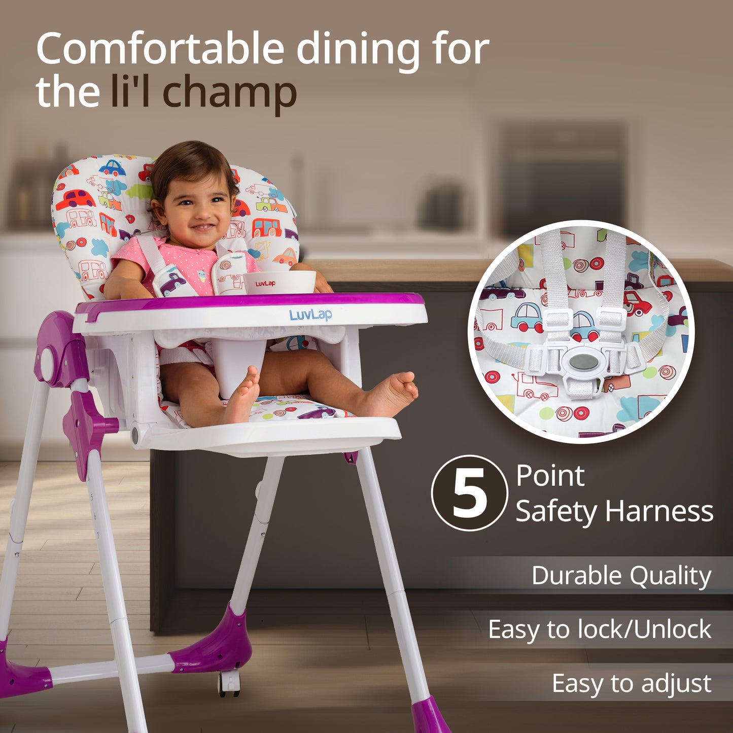 Royal High Chair for Baby, En 71 Certified, 3 Position Recline, Baby Feeding Chair with 7 Level Height Adjustment, Adjustable Footrest, 6 Months+ (Purple)