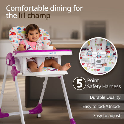 Royal High Chair for Baby, En 71 Certified, 3 Position Recline, Baby Feeding Chair with 7 Level Height Adjustment, Adjustable Footrest, 6 Months+ (Purple)