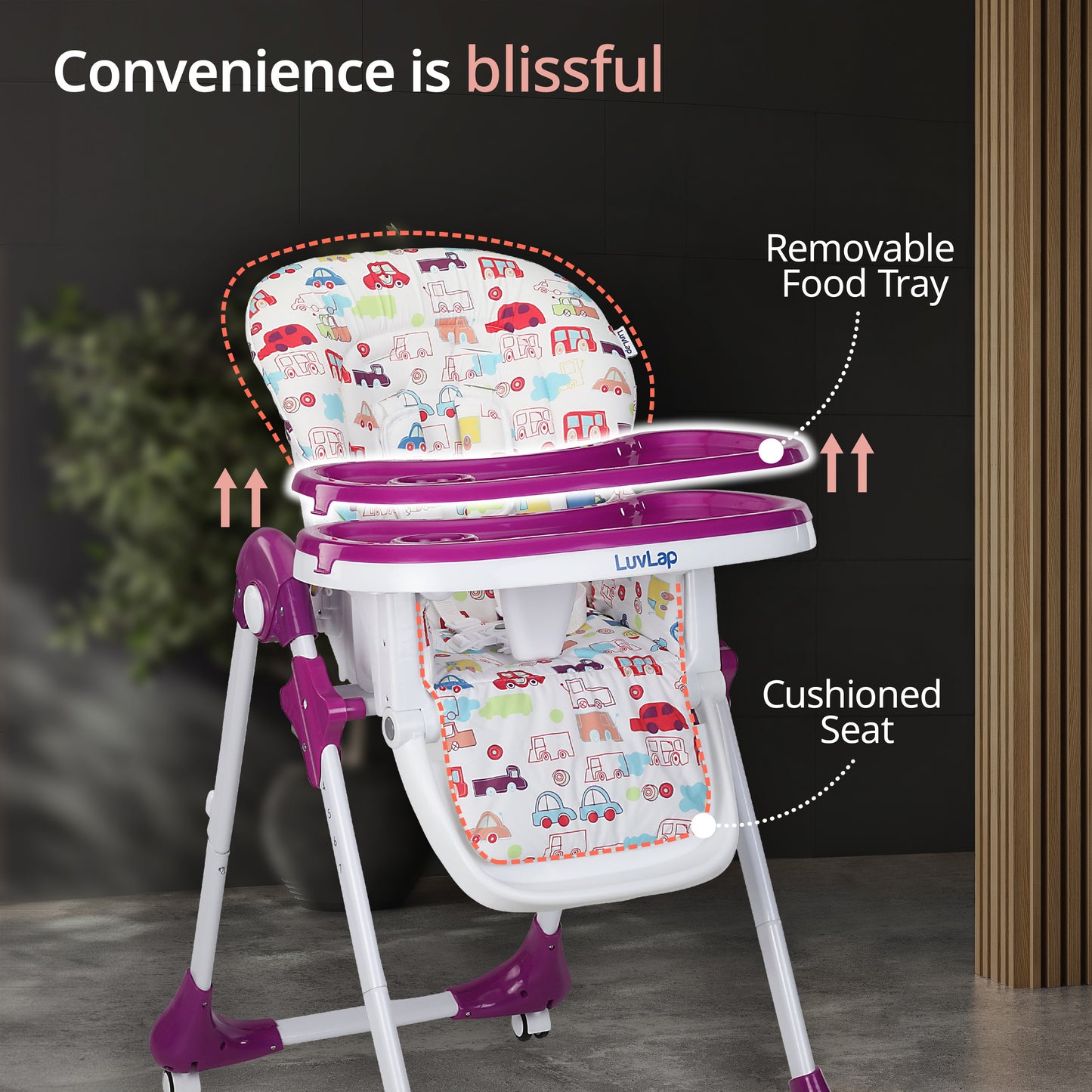 Royal High Chair for Baby, En 71 Certified, 3 Position Recline, Baby Feeding Chair with 7 Level Height Adjustment, Adjustable Footrest, 6 Months+ (Purple)