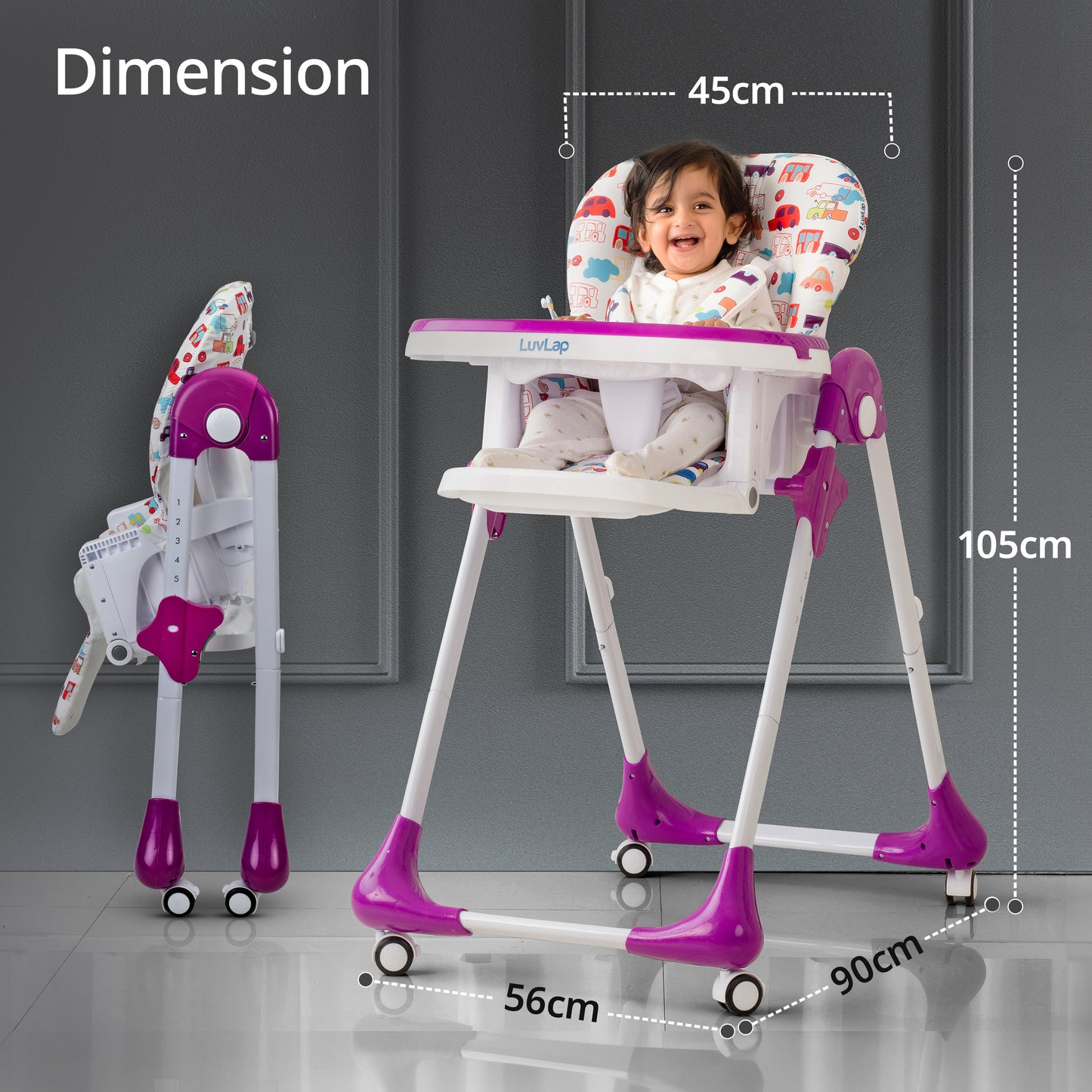 Royal High Chair for Baby, En 71 Certified, 3 Position Recline, Baby Feeding Chair with 7 Level Height Adjustment, Adjustable Footrest, 6 Months+ (Purple)