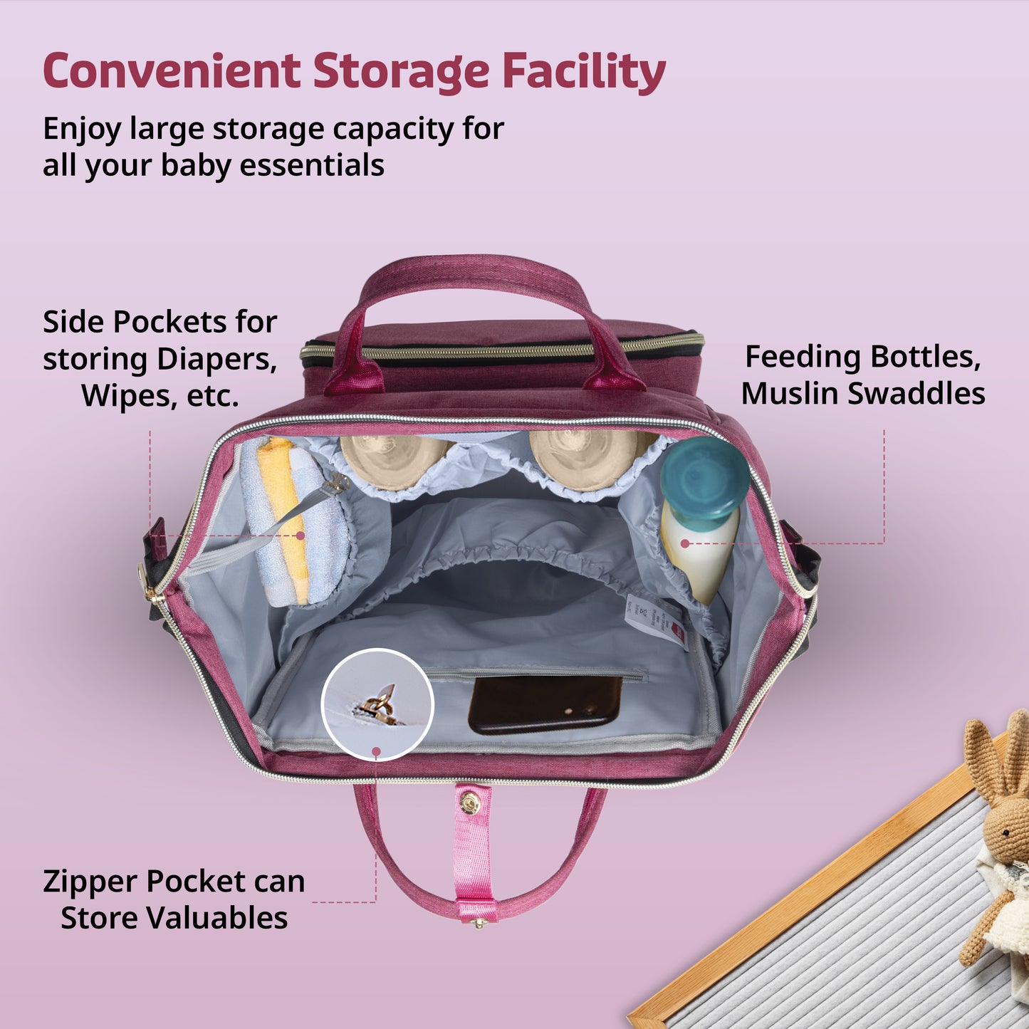 Lily Diaper Bag, Pink