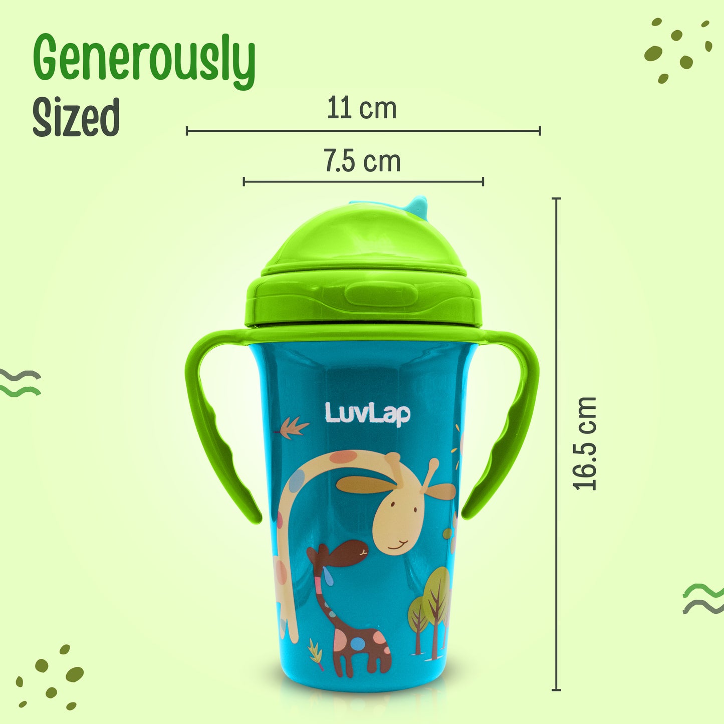Tiny Giffy Straw Sipper, 300Ml, Green