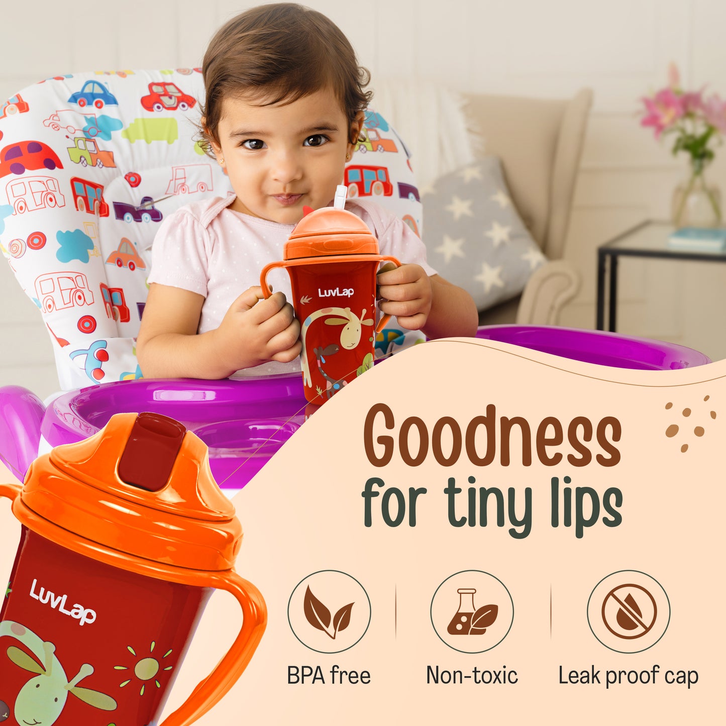 Tiny Giffy Straw Sipper, 300Ml, Orange