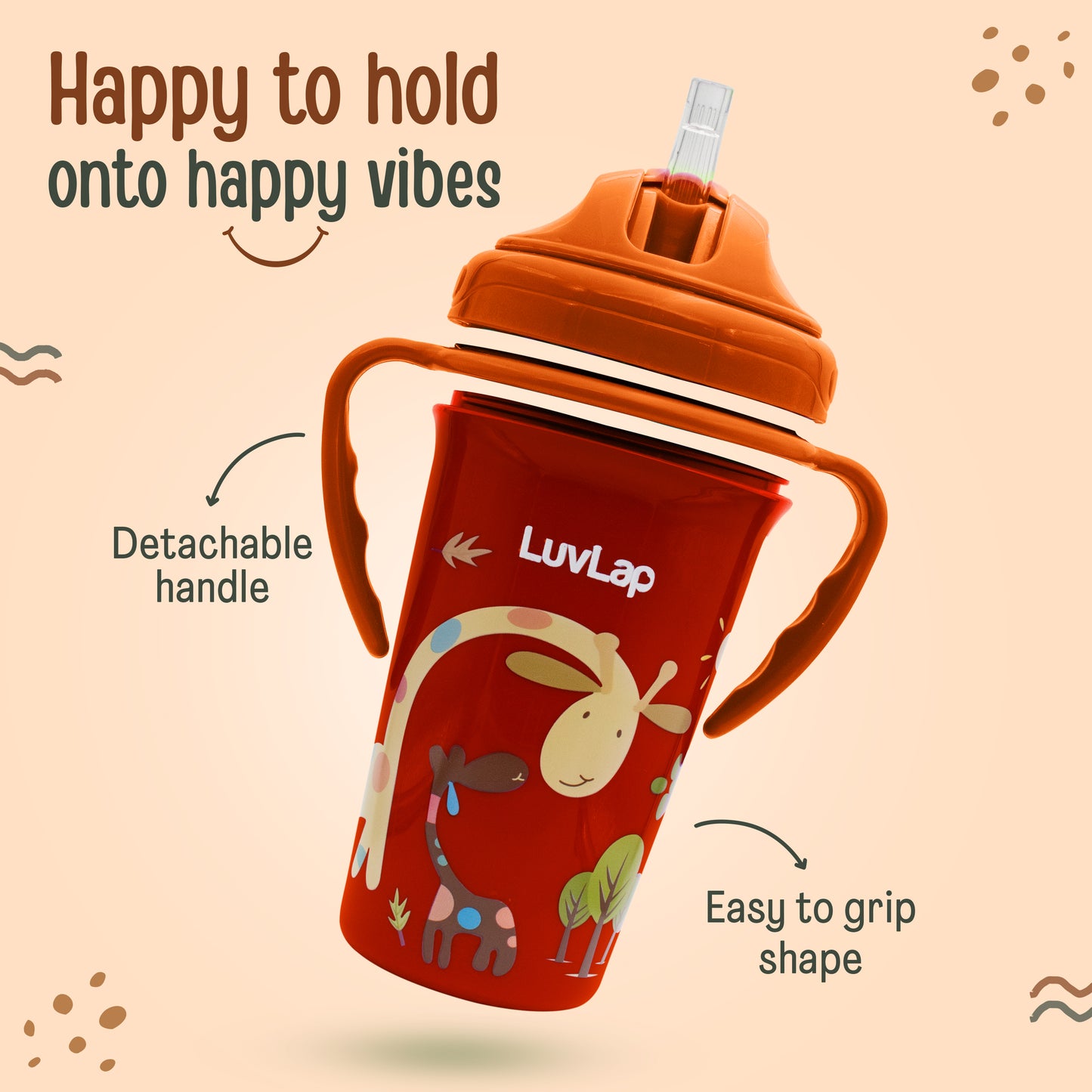 Tiny Giffy Straw Sipper, 300Ml, Orange