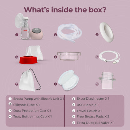 Adore Electric Breast Pump with 2 Phase Pumping, Rechargeable Battery, Digital Touch Screen, Smart Memory, Dual Power Mode, 2pcs Breast pads free, Soft & Gentle, BPA Free