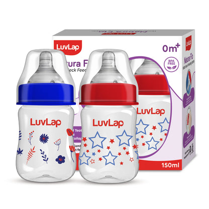 Anti-Colic Wide Neck Natura Flo Baby Feeding Bottle, 150ml (Pack of 2)