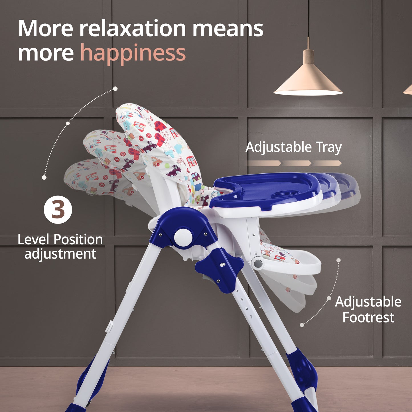 Royal High Chair for Baby, EN 71 Certified, 3 Position Recline, Baby Feeding Chair with 7 Level Height Adjustment, Adjustable Footrest, 6 Months+ (Blue)