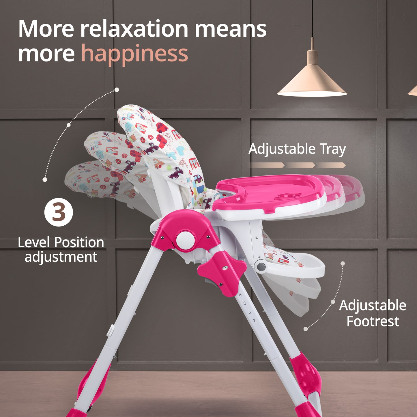 Royal High Chair for Baby, EN 71 Certified, 3 Position Recline, Baby Feeding Chair with 7 Level Height Adjustment, Adjustable Footrest, 6 Months+ (Pink)