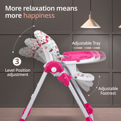 Royal High Chair for Baby, EN 71 Certified, 3 Position Recline, Baby Feeding Chair with 7 Level Height Adjustment, Adjustable Footrest, 6 Months+ (Pink)