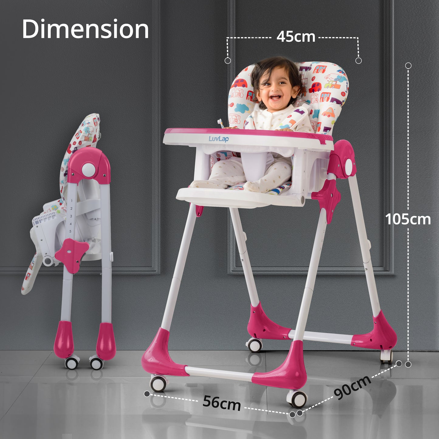 Royal High Chair for Baby, EN 71 Certified, 3 Position Recline, Baby Feeding Chair with 7 Level Height Adjustment, Adjustable Footrest, 6 Months+ (Pink)